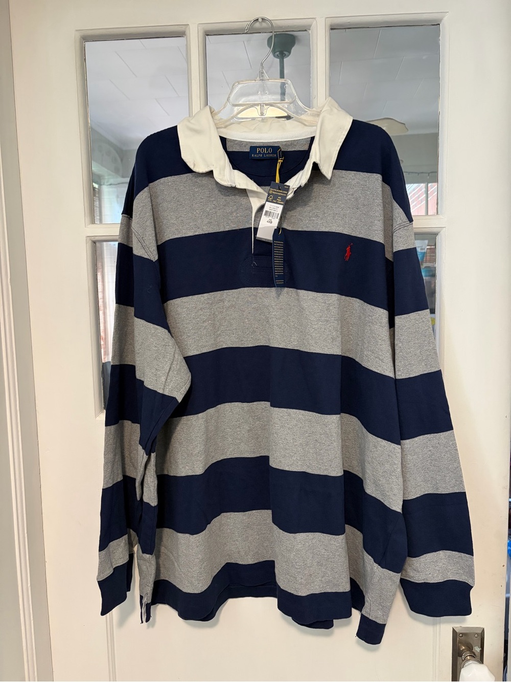 Polo by Ralph Lauren Men's Navy & Gray Striped Rugby Shirt NWT